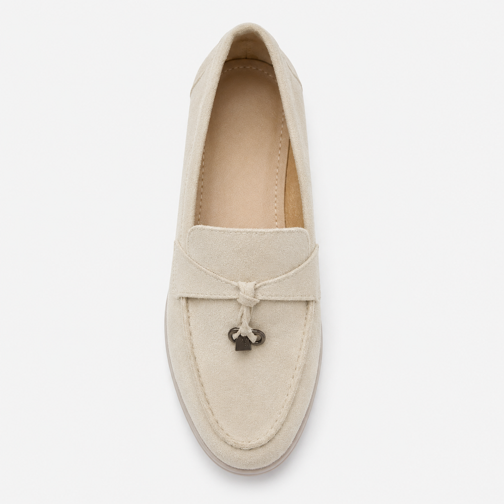 Women's Suede Tassel Loafers – Beige Flat Slip-On Mule Driving Shoes