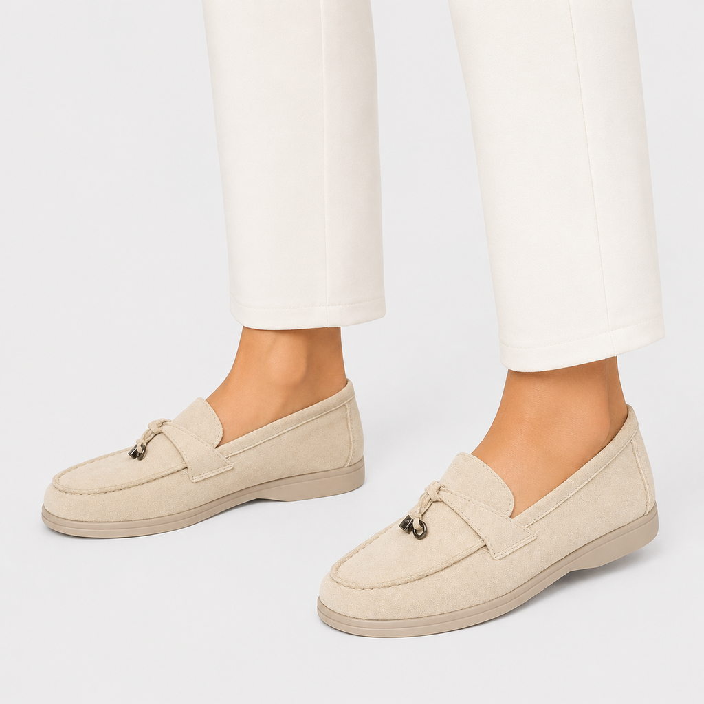 Women's Suede Tassel Loafers – Beige Flat Slip-On Mule Driving Shoes