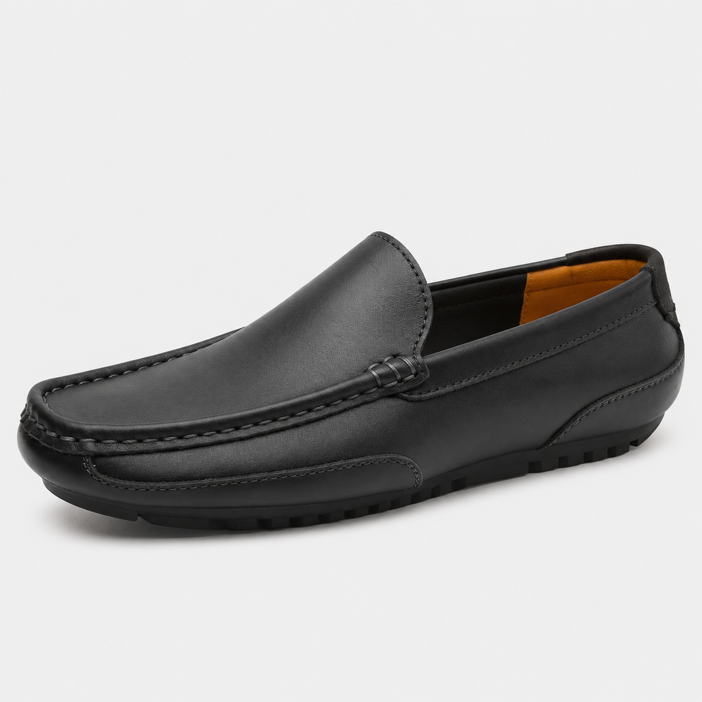 Men's Genuine Leather Loafers – Black Breathable Formal Italian Style Driving Shoes