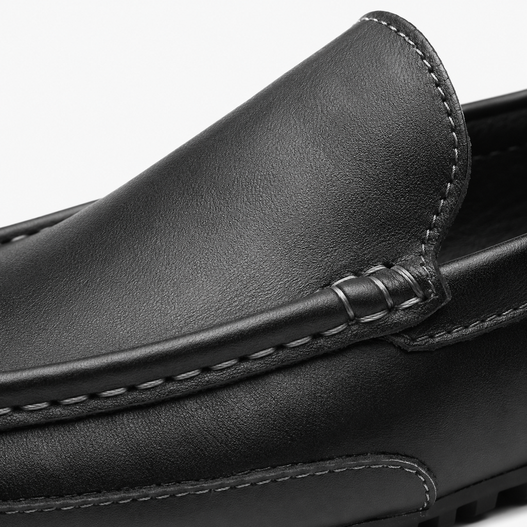 Men's Genuine Leather Loafers – Black Breathable Formal Italian Style Driving Shoes