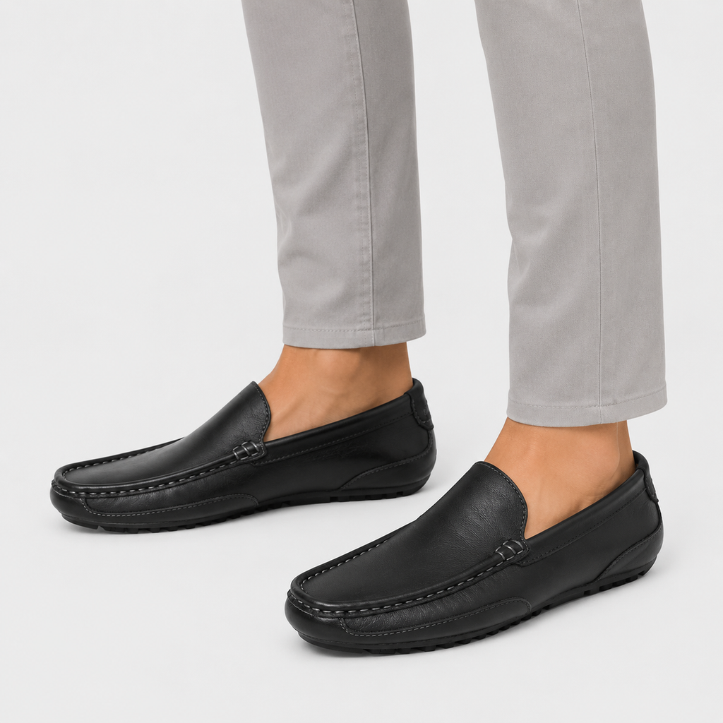 Men's Genuine Leather Loafers – Black Breathable Formal Italian Style Driving Shoes