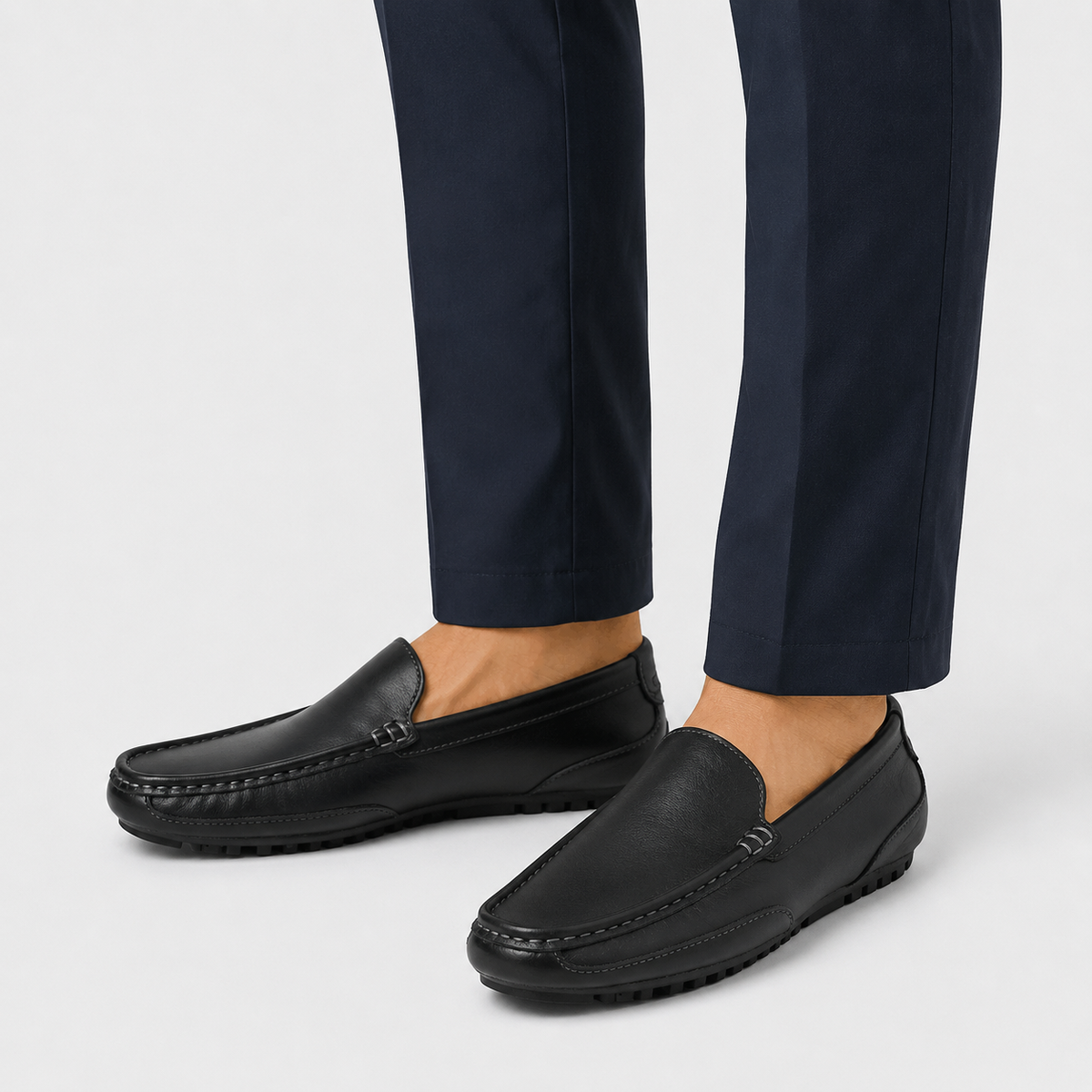 Men's Genuine Leather Loafers – Black Breathable Formal Italian Style Driving Shoes