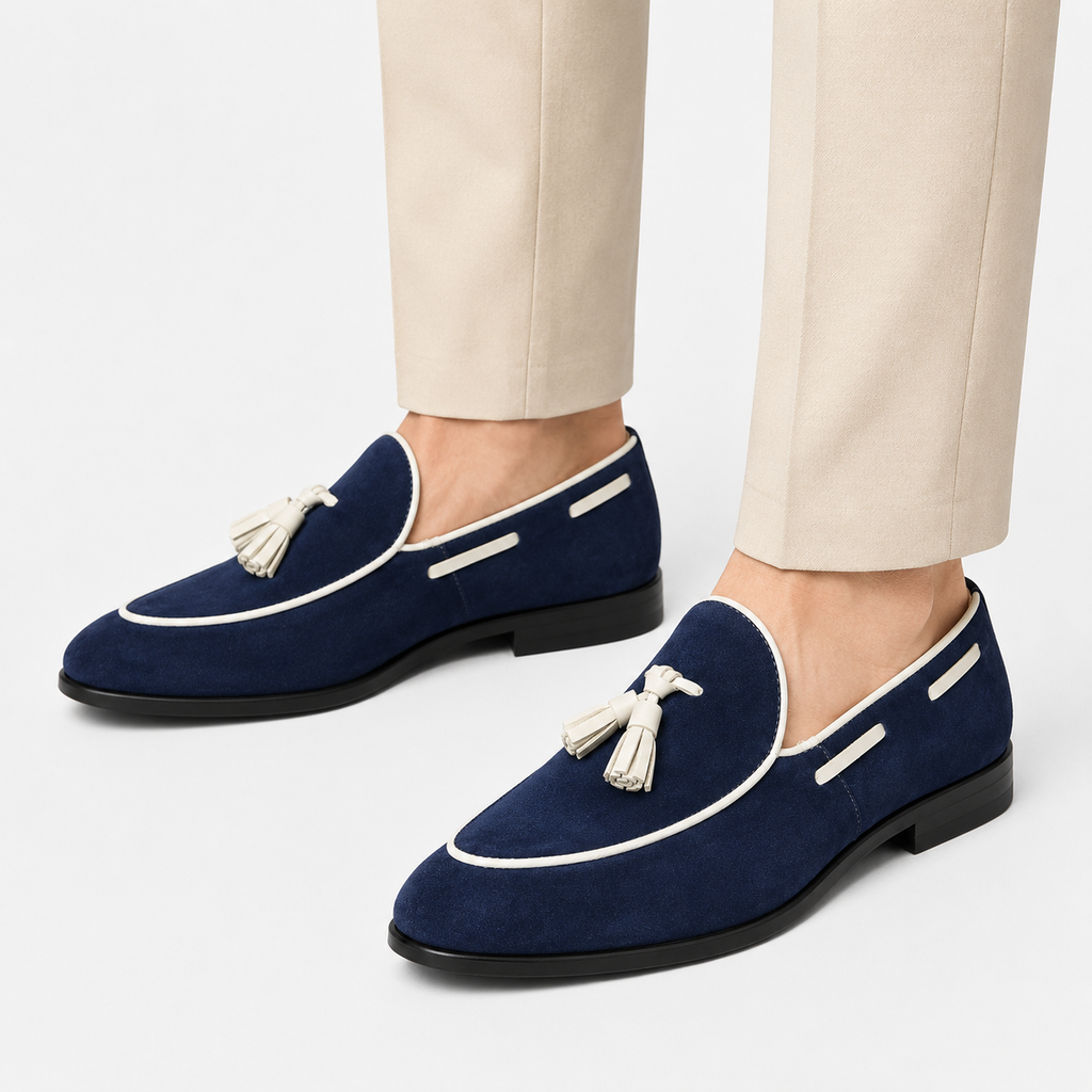 Mens Blue Suede Tassel Loafers – Casual Daily Office Slip-On Shoes