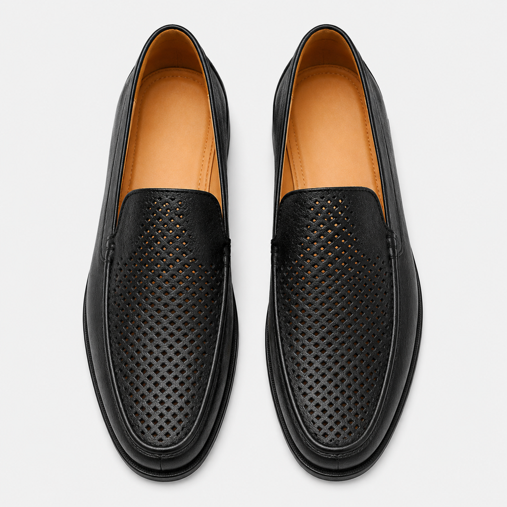 Mens Black Genuine Leather Loafers – Formal Dress Slip-On Office Wedding Driving Shoes
