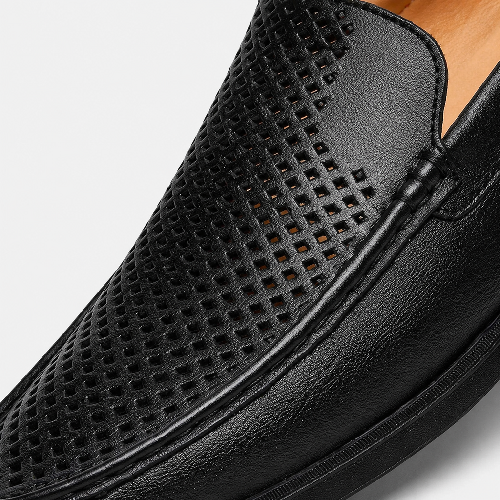 Mens Black Genuine Leather Loafers – Formal Dress Slip-On Office Wedding Driving Shoes