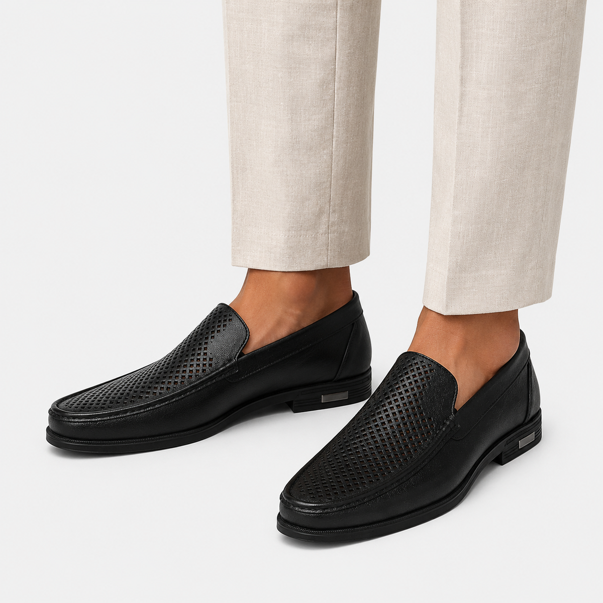 Mens Black Genuine Leather Loafers – Formal Dress Slip-On Office Wedding Driving Shoes