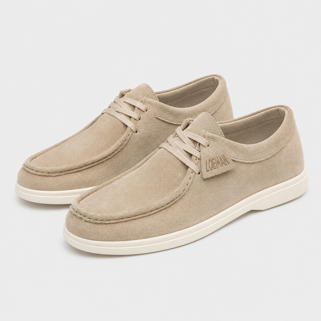 Mens Beige Suede Loafers – Korean Style Soft Sole Breathable Casual Shoes
