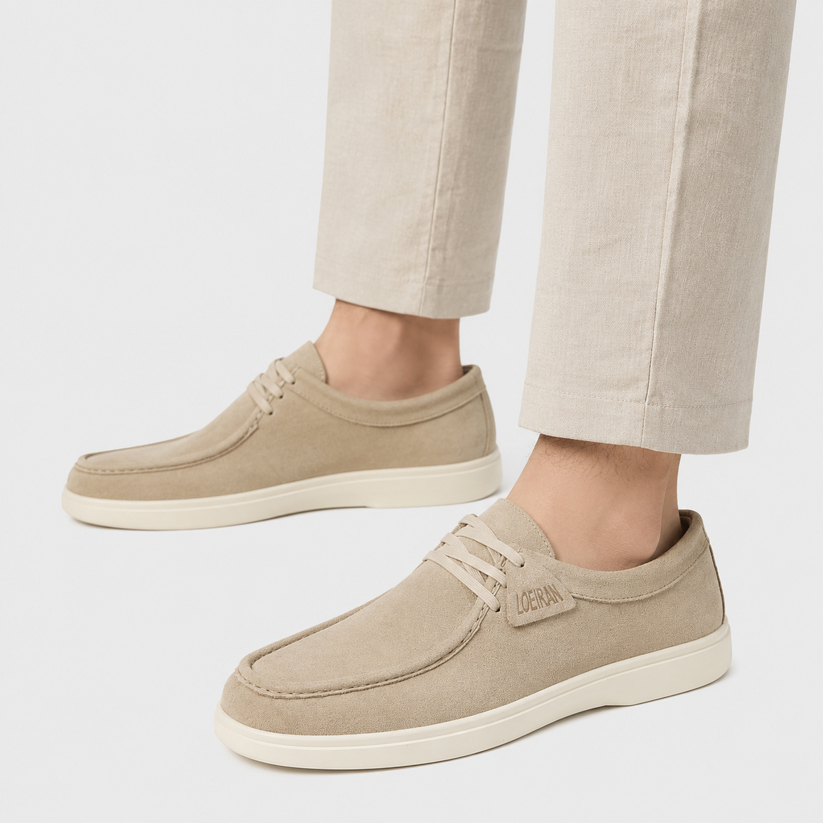 Mens Beige Suede Loafers – Korean Style Soft Sole Breathable Casual Shoes