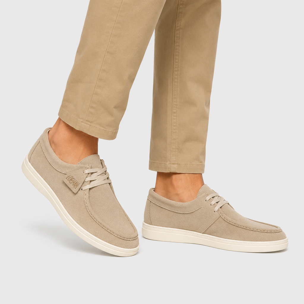 Mens Beige Suede Loafers – Korean Style Soft Sole Breathable Casual Shoes