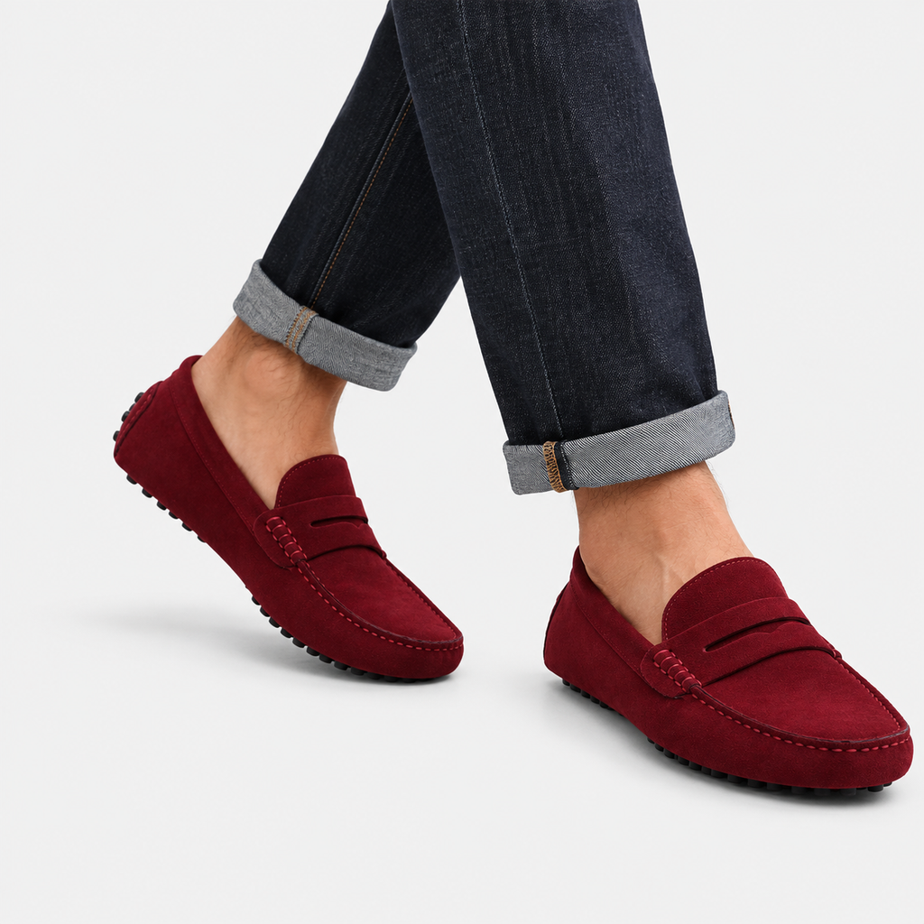 Mens Red Patent Leather Loafers – Glossy Luxury Office Dress Shoes