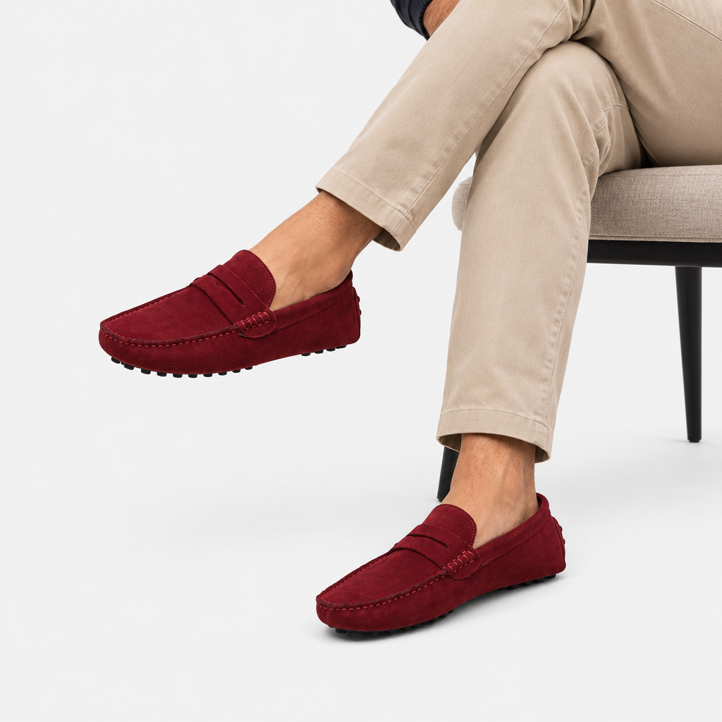 Mens Red Patent Leather Loafers – Glossy Luxury Office Dress Shoes
