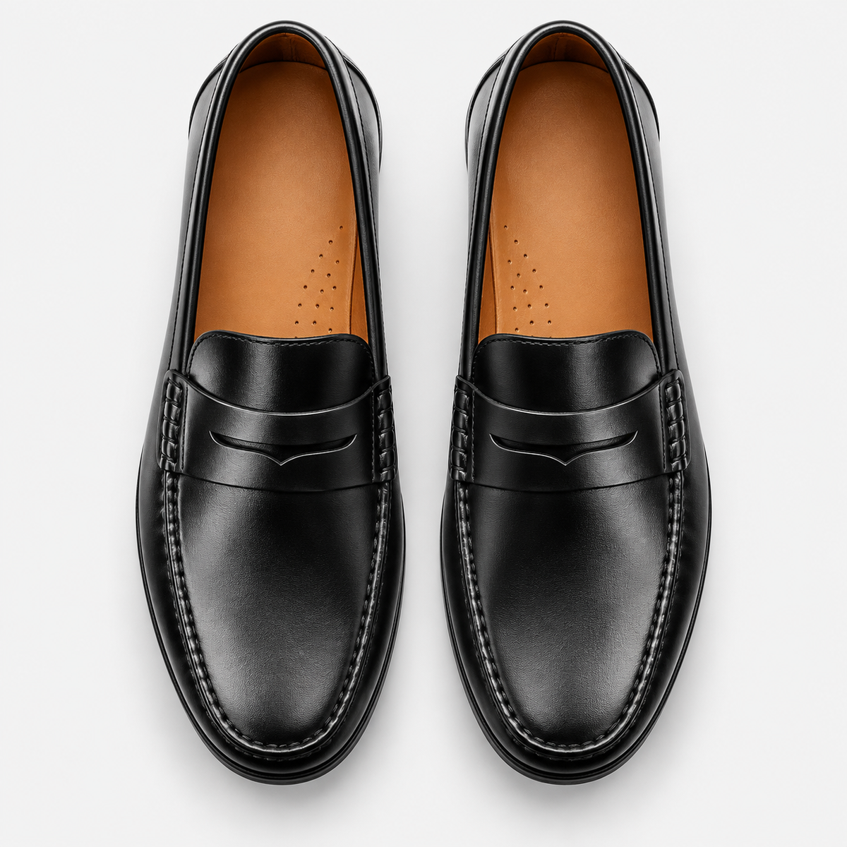 Mens Black Genuine Leather Penny Loafers – Slip-On Business Dress Wedding Office Shoes