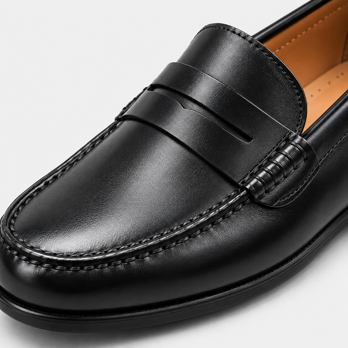 Mens Black Genuine Leather Penny Loafers – Slip-On Business Dress Wedding Office Shoes