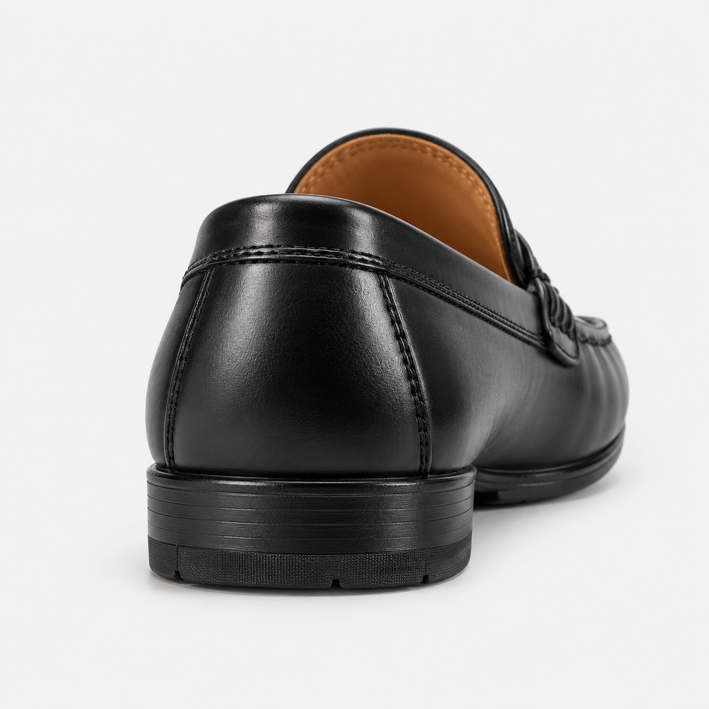 Mens Black Genuine Leather Penny Loafers – Slip-On Business Dress Wedding Office Shoes