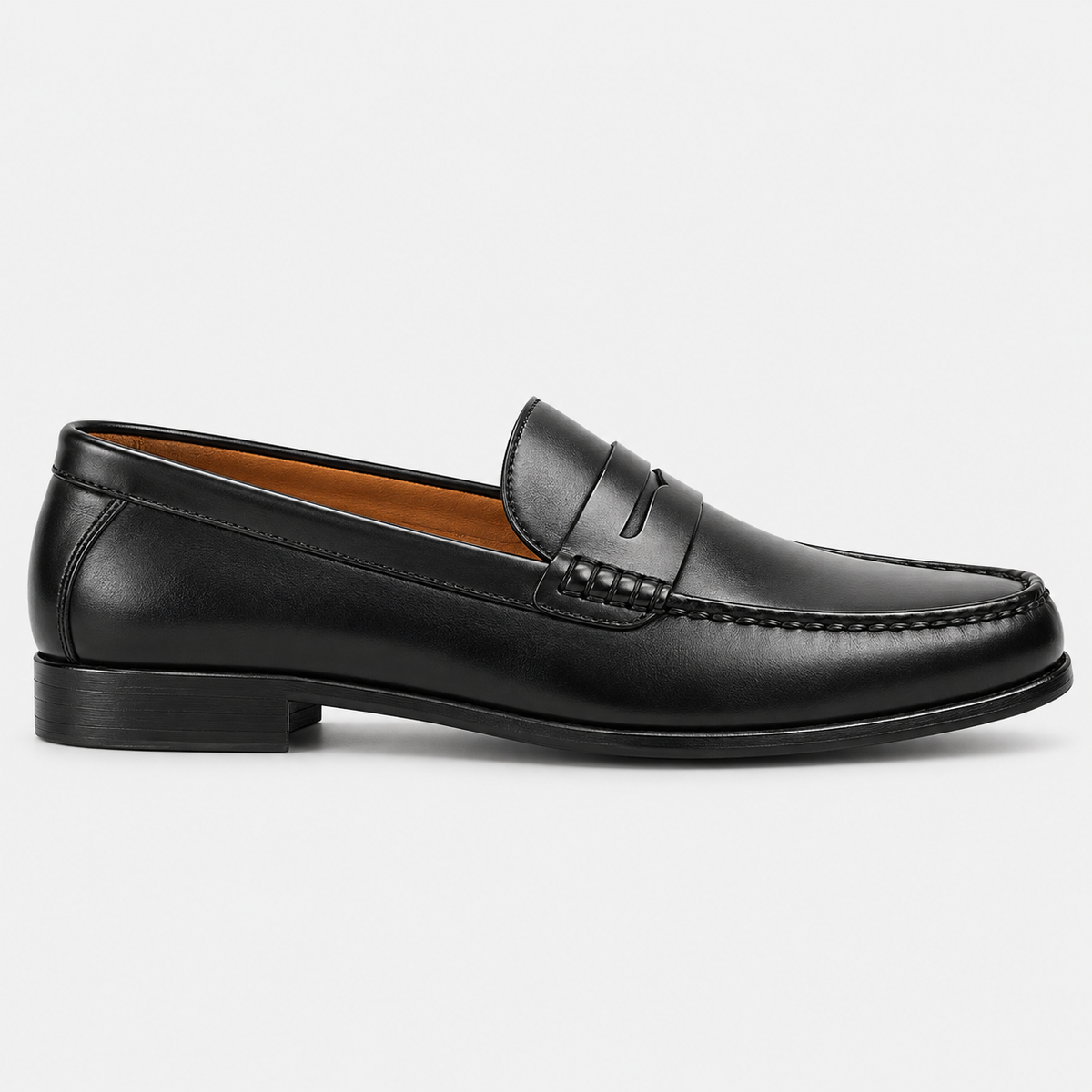 Mens Black Genuine Leather Penny Loafers – Slip-On Business Dress Wedding Office Shoes