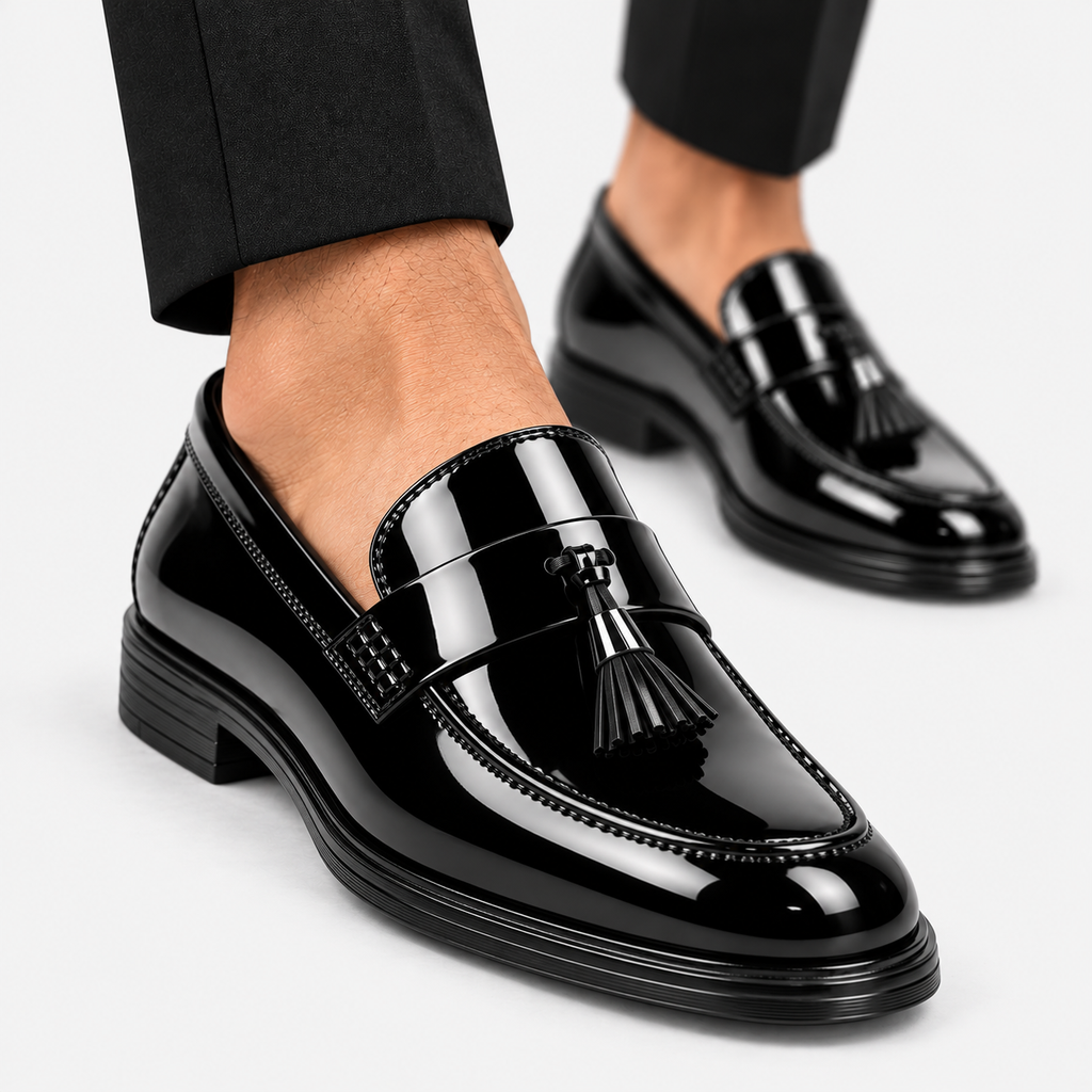 Mens Patent Leather Loafers – Black Business Office Party Wedding Casual Shoes