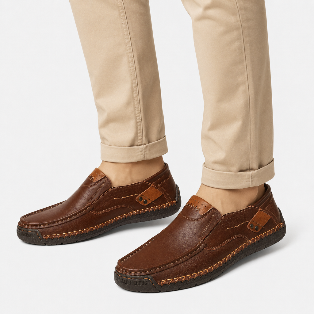 Men's Genuine Leather Italian Loafers – Brown Breathable Handmade Driving Shoes