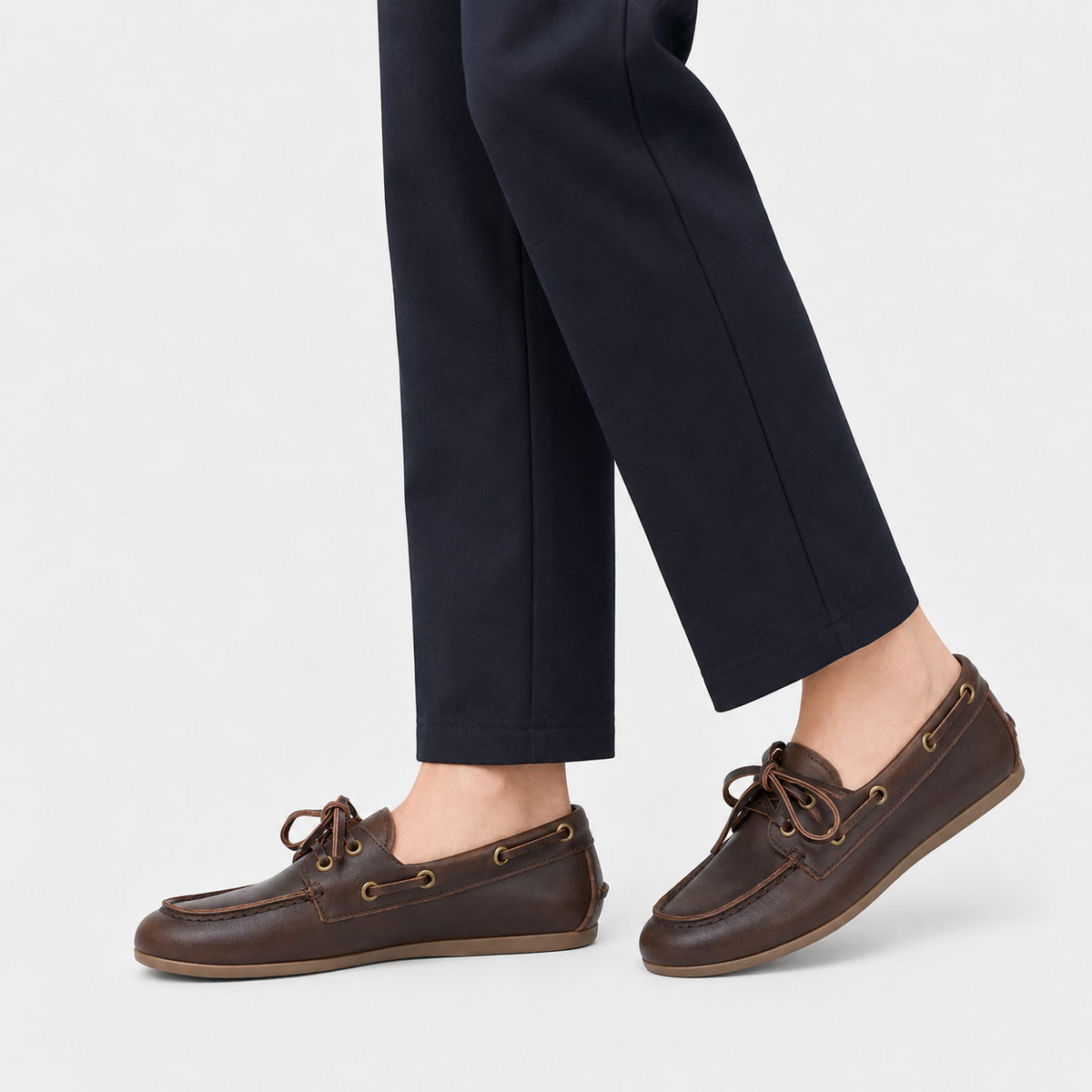 Women's Genuine Leather Boat Loafers – Brown Classic Flat Moccasin Shoes