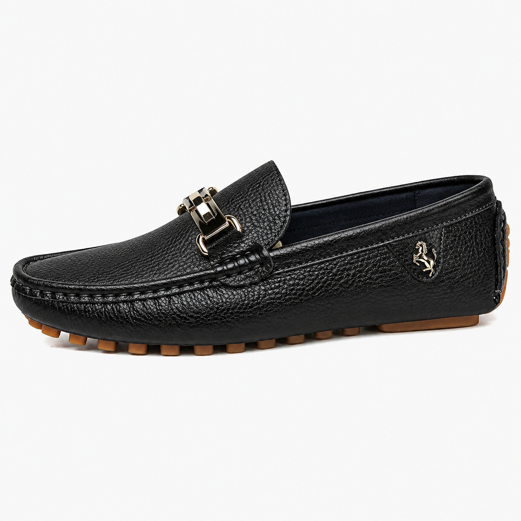 Men's Faux Leather Loafers – Black Casual Slip-On Driving Flat Shoes