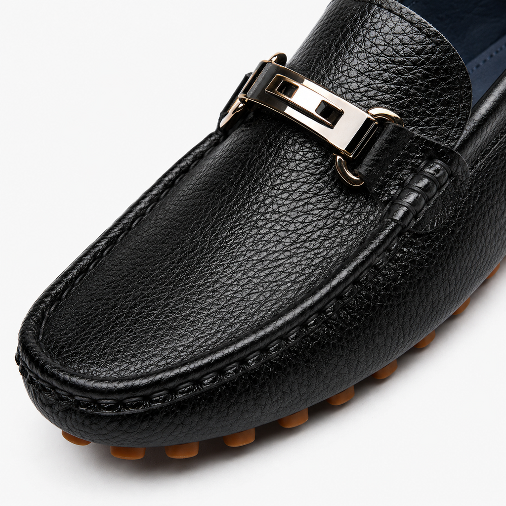 Men's Faux Leather Loafers – Black Casual Slip-On Driving Flat Shoes