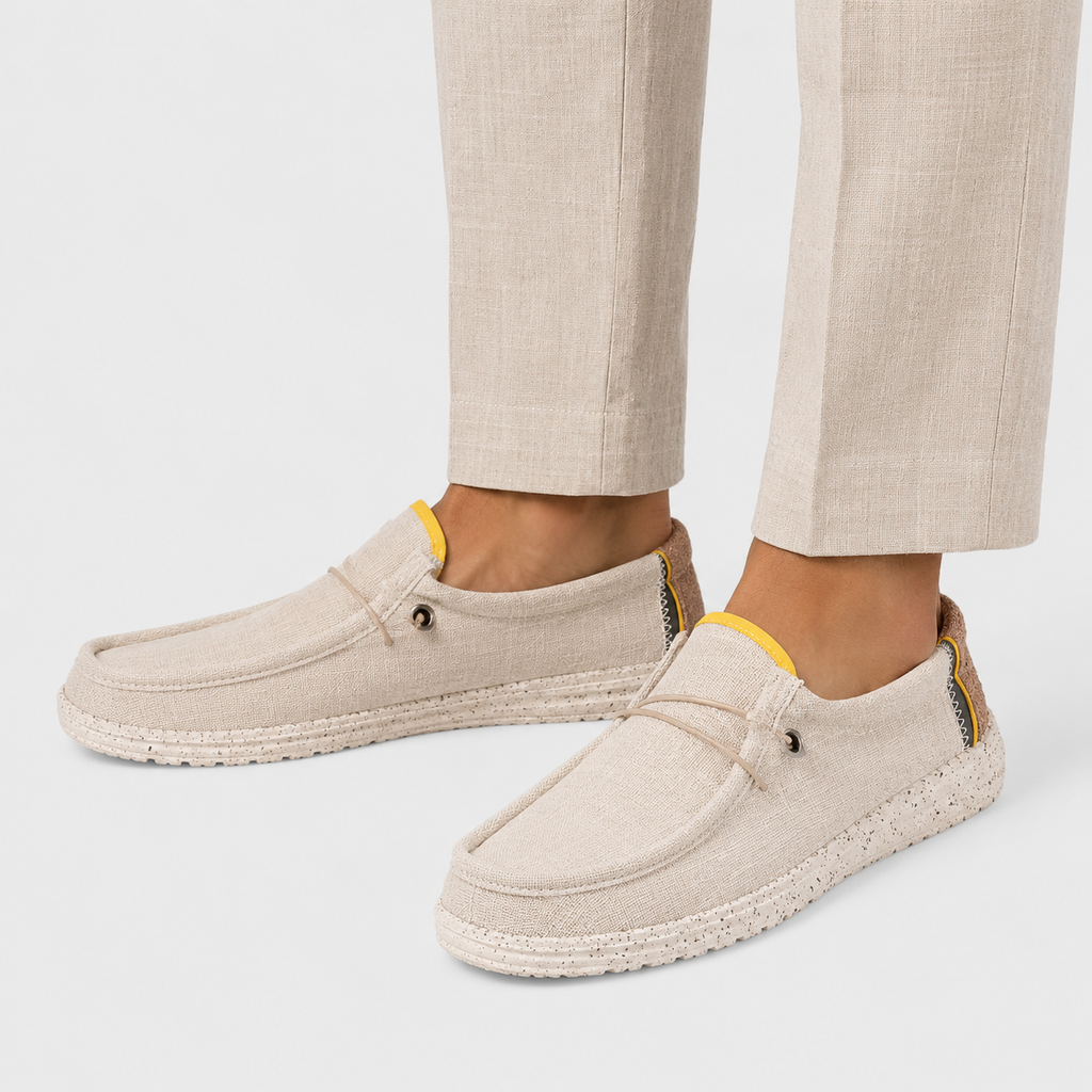 Men's Canvas Loafers – Beige Breathable Casual Slip-On Driving Flat Shoes