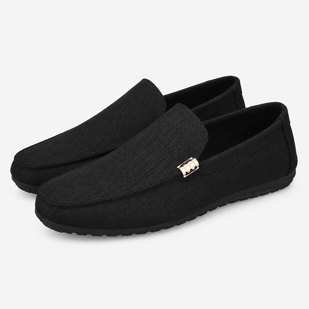 Men's Canvas Slip-On Loafers – Black Smart Casual Dress & Wedding Flat Shoes