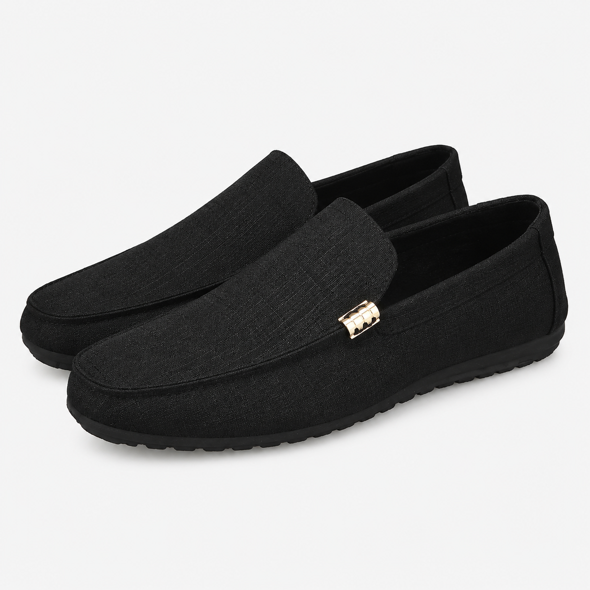 Men's Canvas Slip-On Loafers – Black Smart Casual Dress & Wedding Flat Shoes
