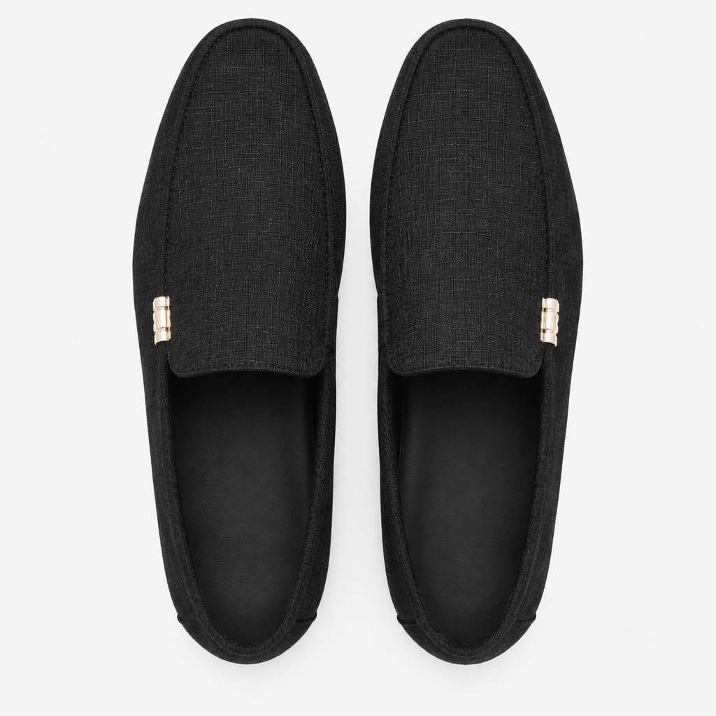 Men's Canvas Slip-On Loafers – Black Smart Casual Dress & Wedding Flat Shoes