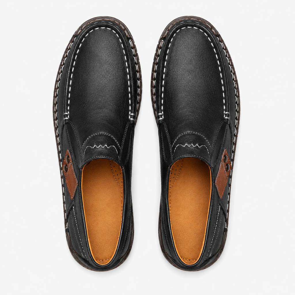 Men's Genuine Leather Italian Loafers – Black Breathable Handmade Driving Shoes