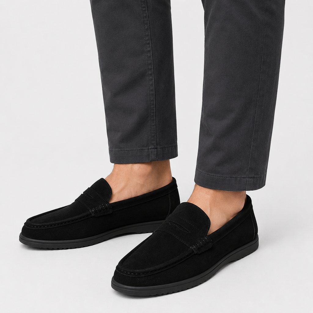 Men's Versatile Driving Loafers – Black Comfortable Work Shoes in Black, Grey & Khaki