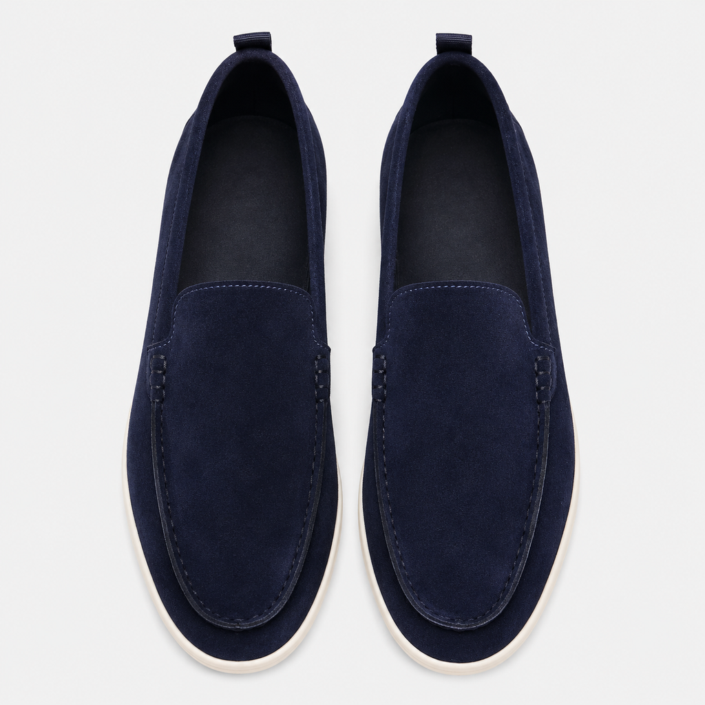 Men's Suede Leather Loafers – Blue Classic Formal Wedding Dress Shoes