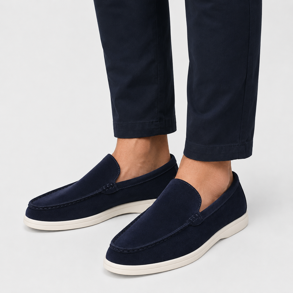 Men's Suede Leather Loafers – Blue Classic Formal Wedding Dress Shoes