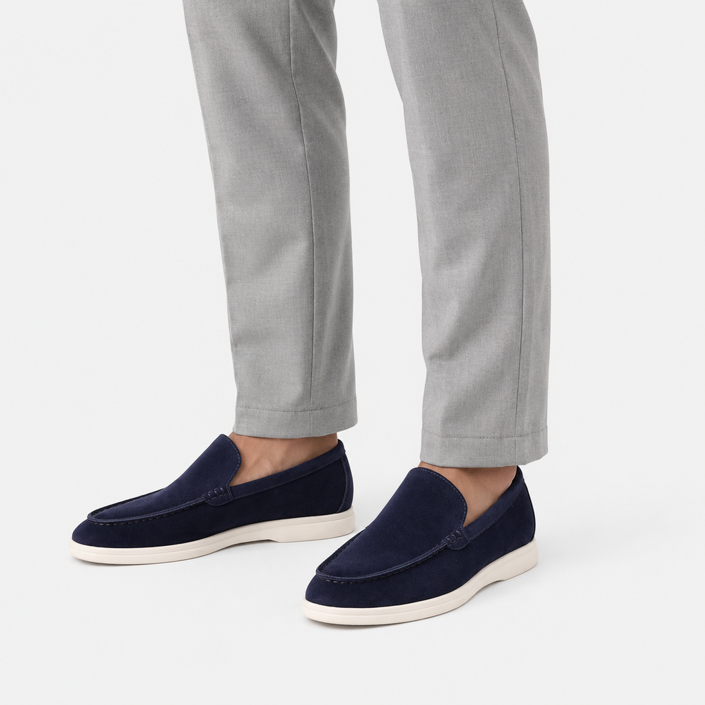 Men's Suede Leather Loafers – Blue Classic Formal Wedding Dress Shoes