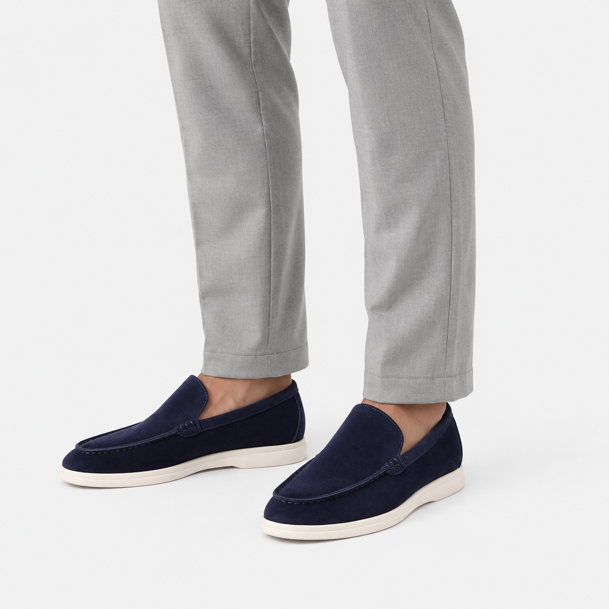 Men's Suede Leather Loafers – Blue Classic Formal Wedding Dress Shoes