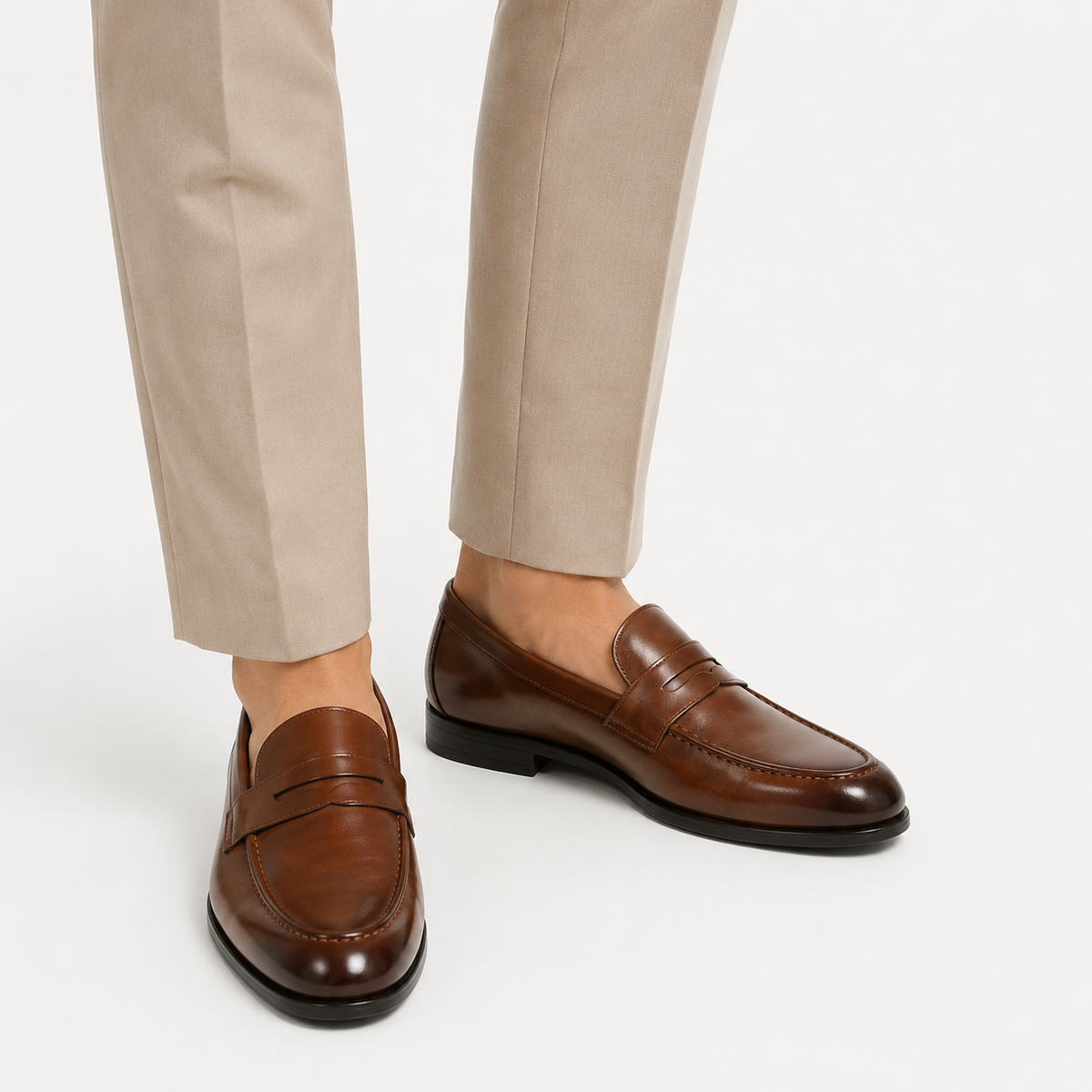 Men's Leather Dress Loafers – Brown Classic Business Casual Formal Party Shoes