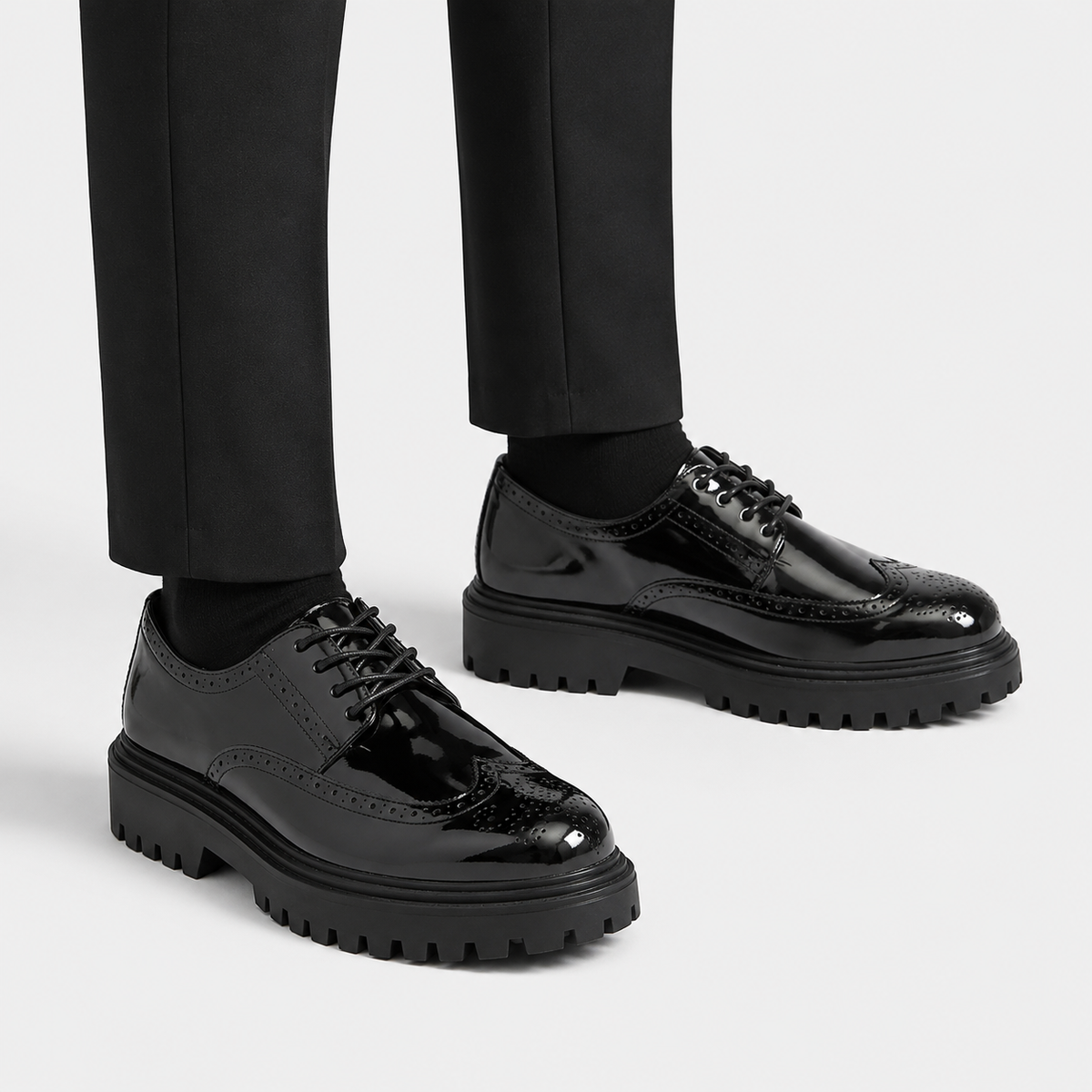 Men's Black Platform Loafers – British Style Thick Sole Heightening Shoes