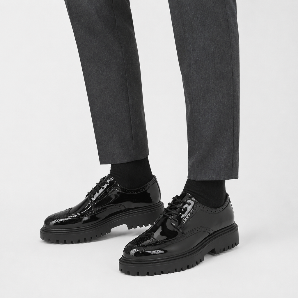 Men's Black Platform Loafers – British Style Thick Sole Heightening Shoes