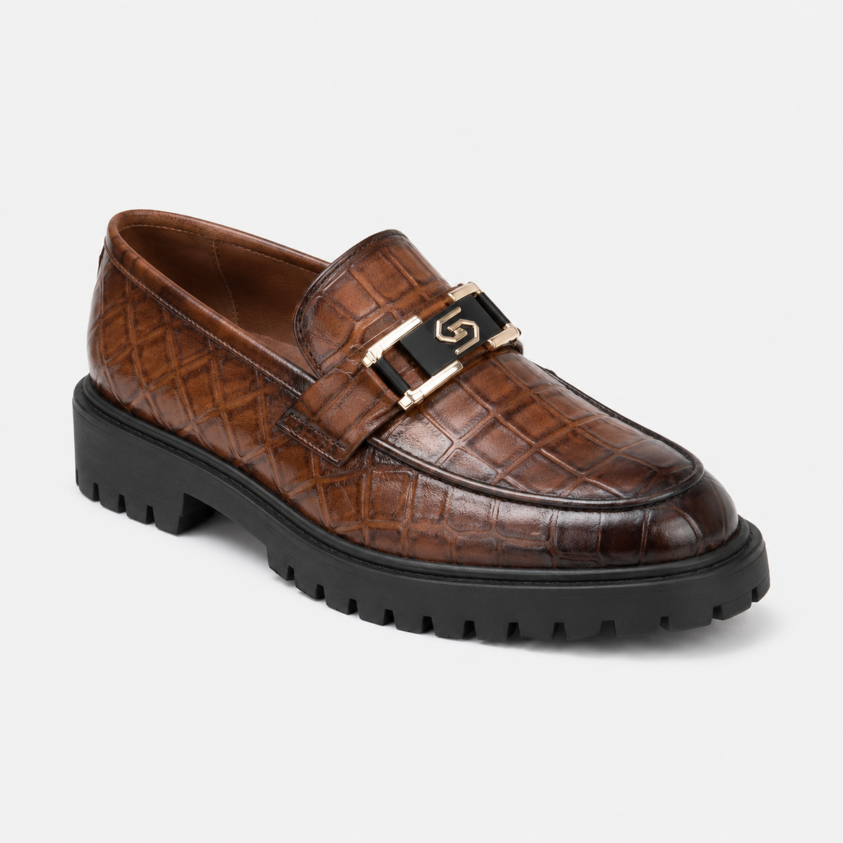 Men's Patent Leather Platform Loafers – Brown Thick Sole Formal Business Wedding Shoes