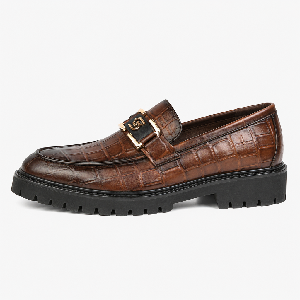 Men's Patent Leather Platform Loafers – Brown Thick Sole Formal Business Wedding Shoes