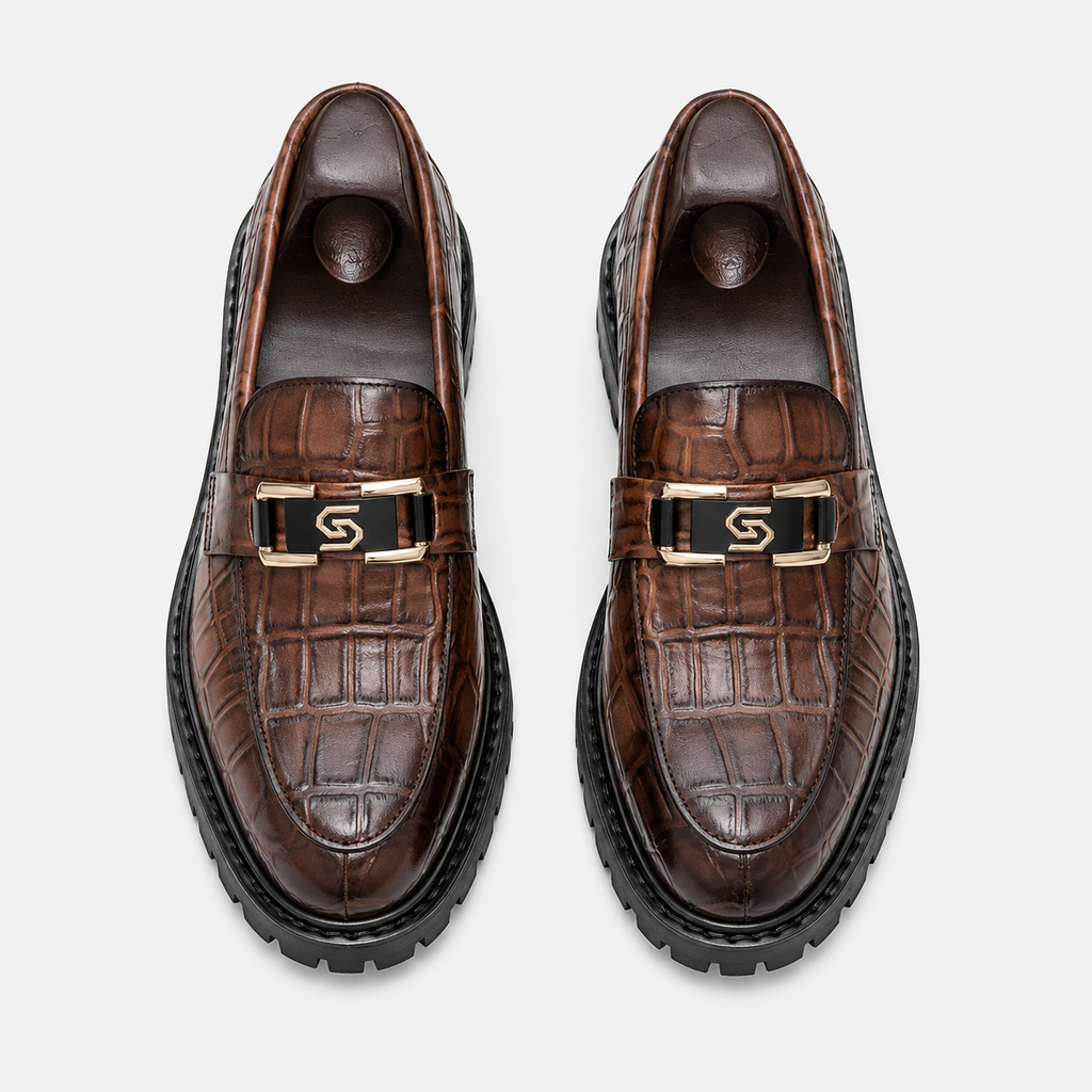 Men's Patent Leather Platform Loafers – Brown Thick Sole Formal Business Wedding Shoes