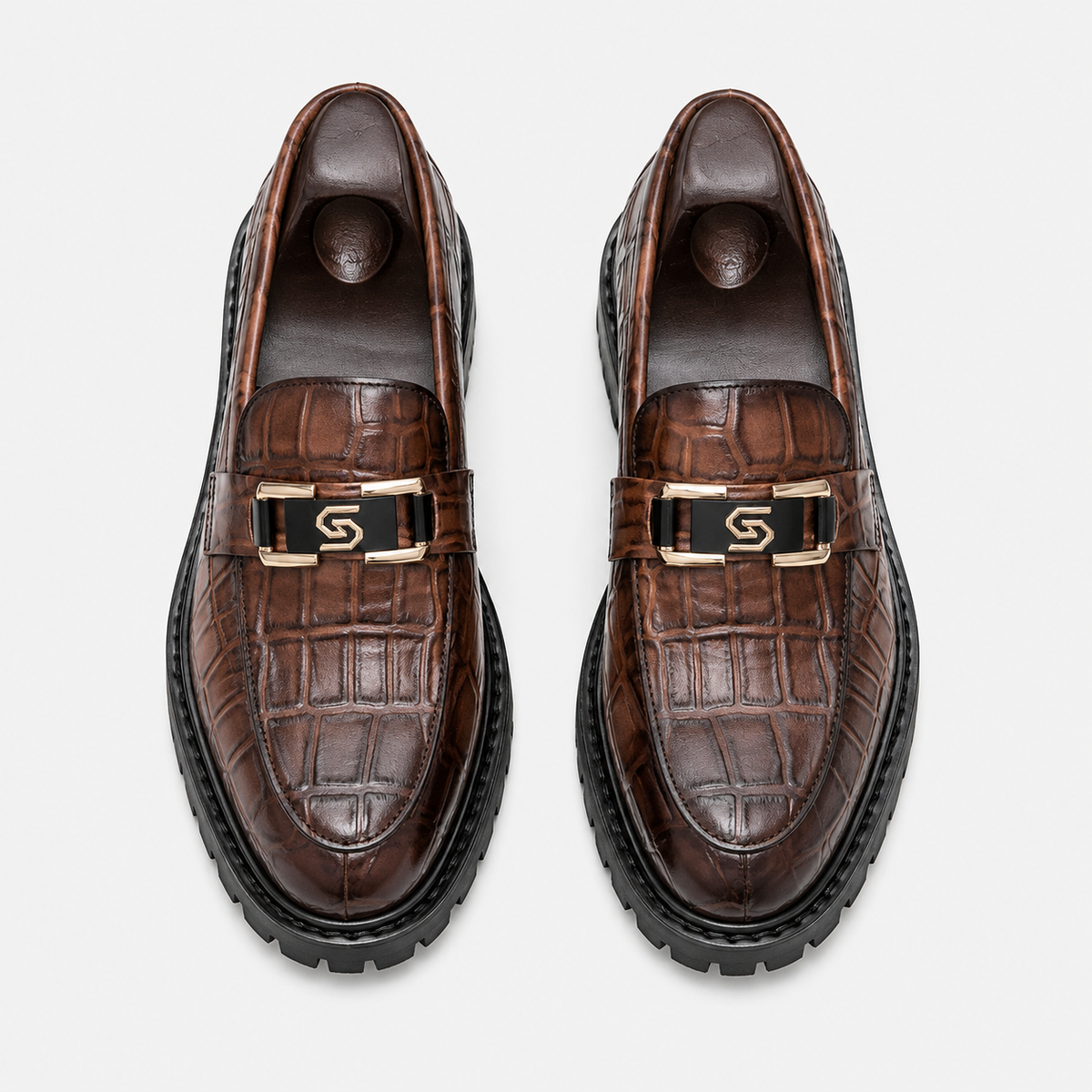 Men's Patent Leather Platform Loafers – Brown Thick Sole Formal Business Wedding Shoes