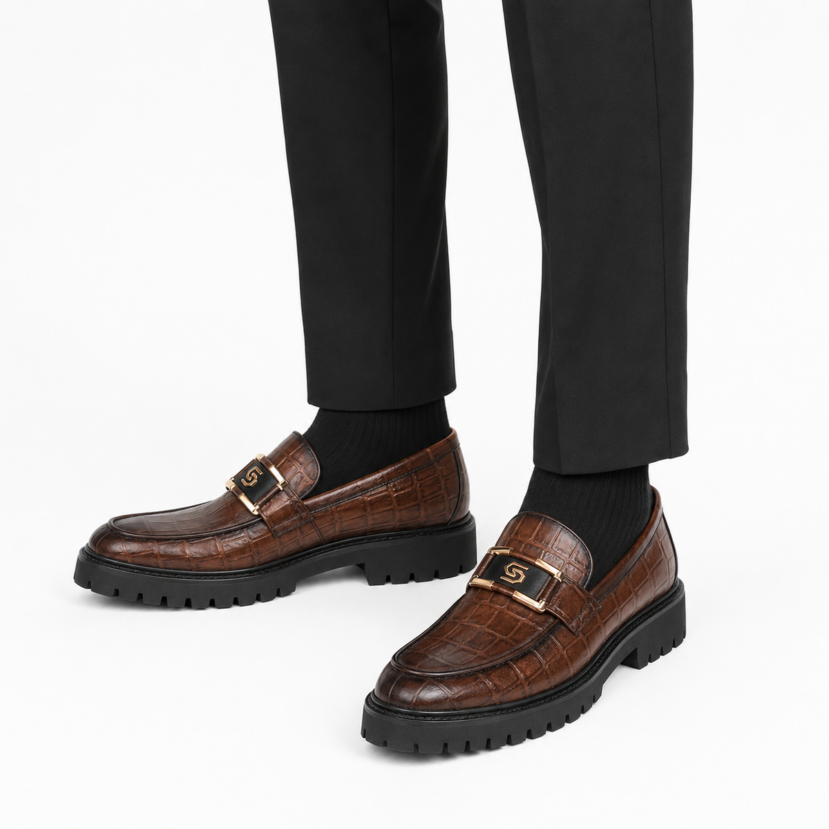 Men's Patent Leather Platform Loafers – Brown Thick Sole Formal Business Wedding Shoes