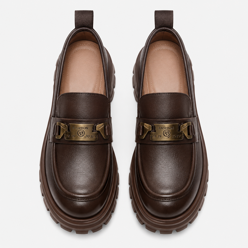 Women's Genuine Leather Platform Loafers – Brown Thick Sole Casual Office Flat Shoes