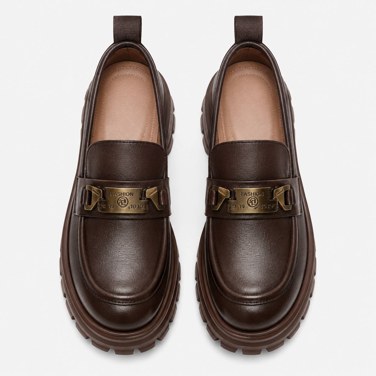 Women's Genuine Leather Platform Loafers – Brown Thick Sole Casual Office Flat Shoes