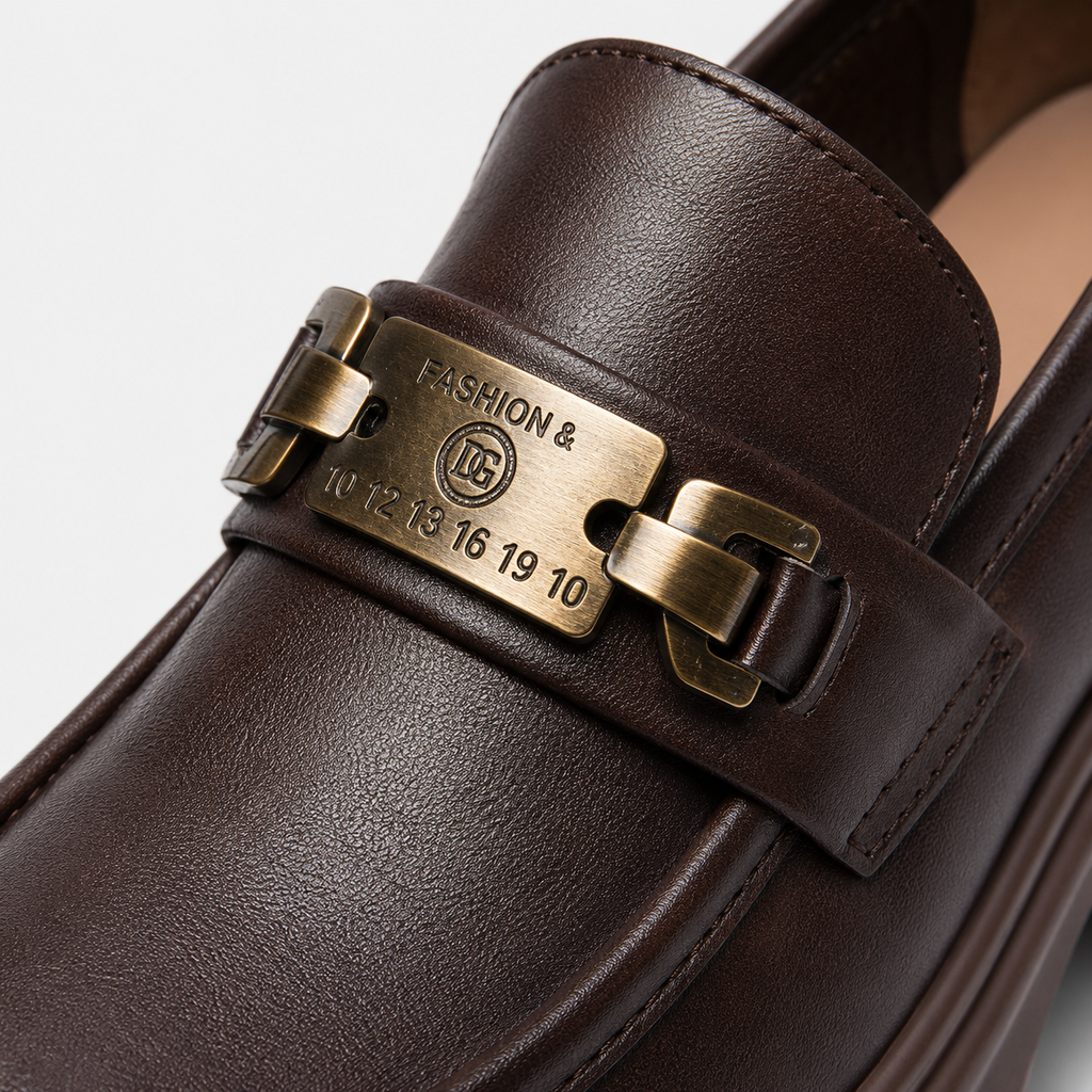 Women's Genuine Leather Platform Loafers – Brown Thick Sole Casual Office Flat Shoes