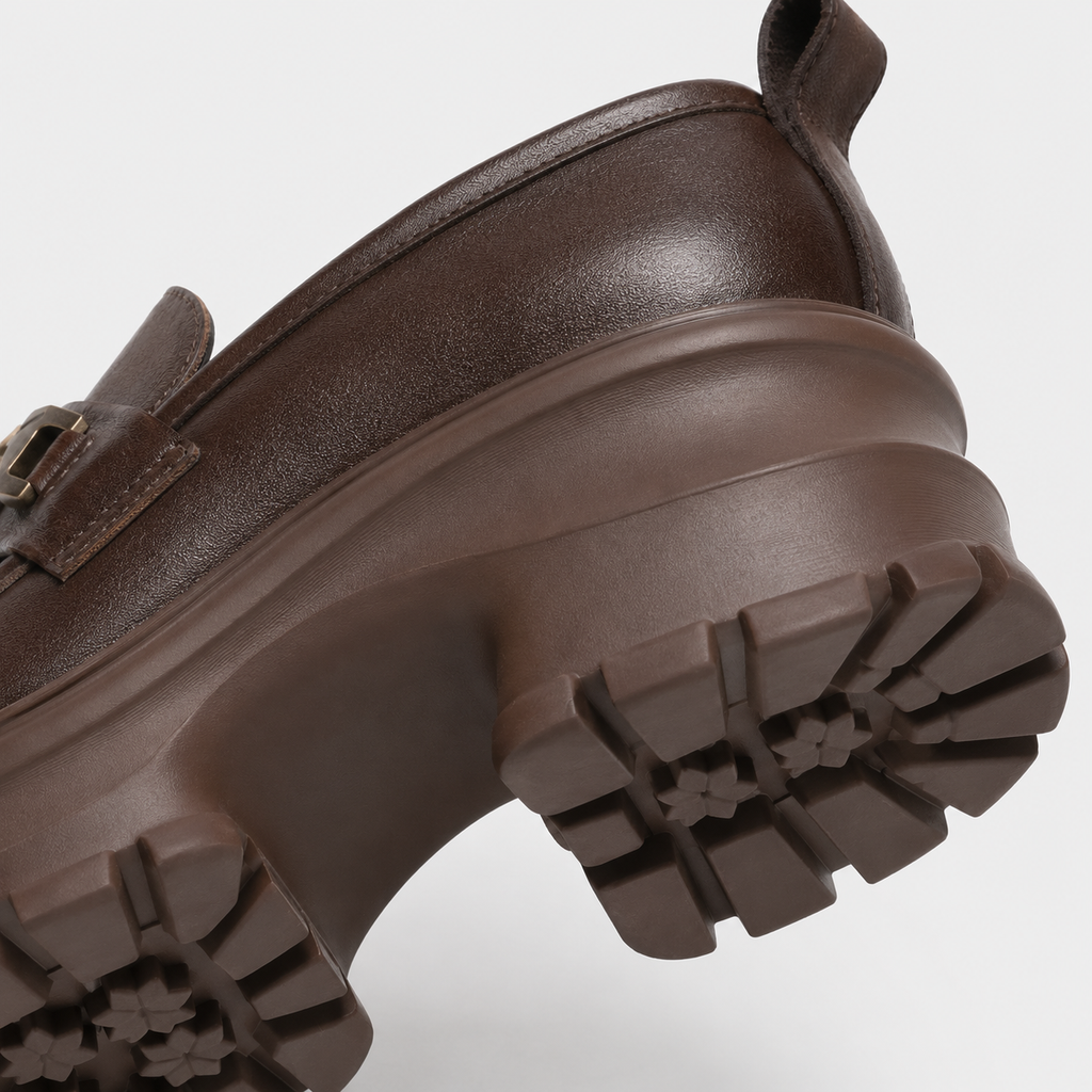 Women's Genuine Leather Platform Loafers – Brown Thick Sole Casual Office Flat Shoes