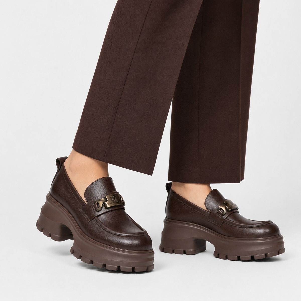 Women's Genuine Leather Platform Loafers – Brown Thick Sole Casual Office Flat Shoes