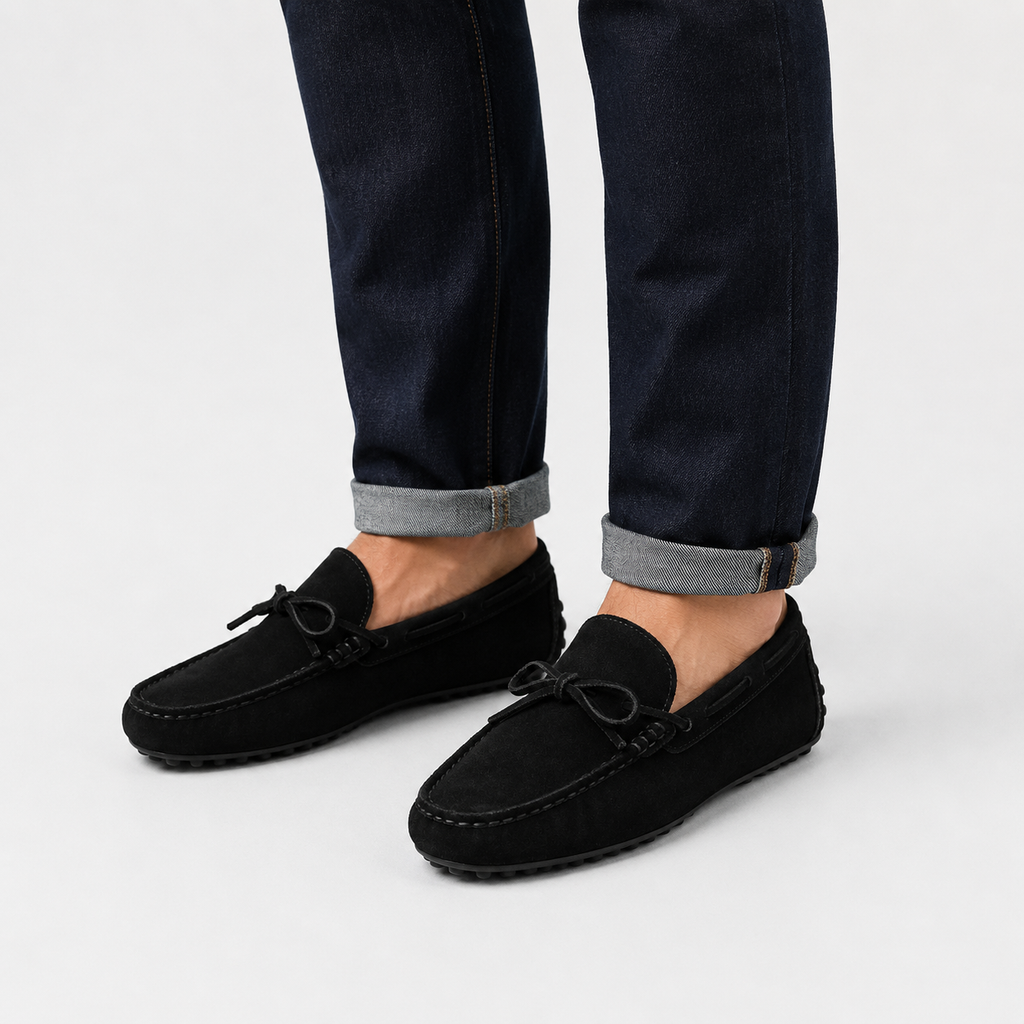 Men's Suede Loafers – Black Luxury Soft Genuine Leather Casual Shoes