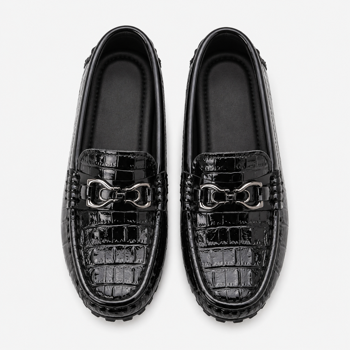 Boys Leather Loafers – Black Glossy Buckle Soft Sole Kids Casual Moccasin Shoes