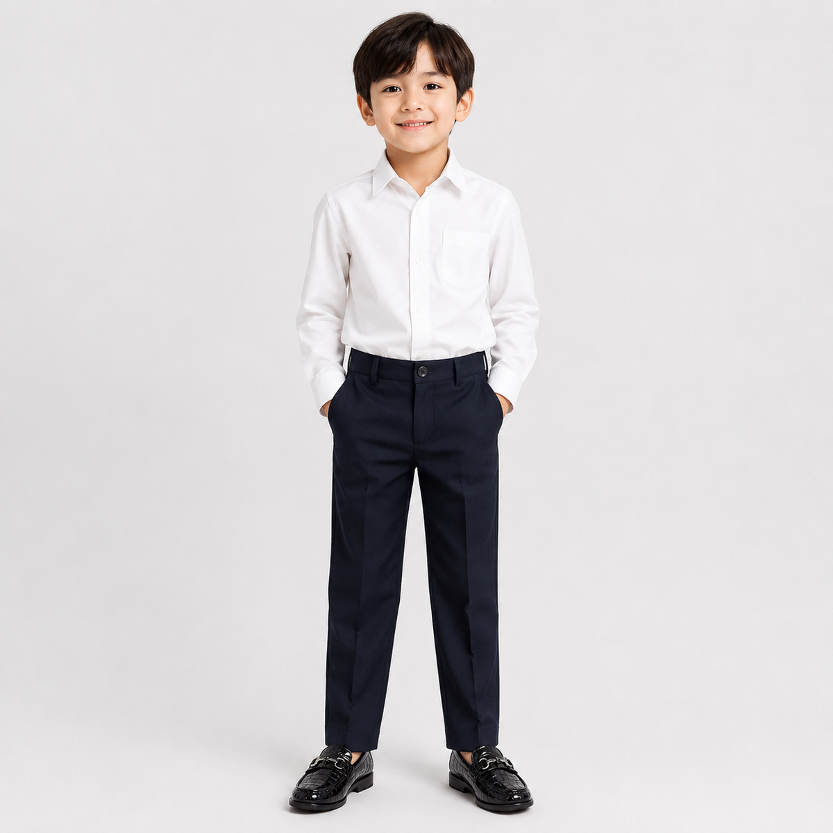 Boys Leather Loafers – Black Glossy Buckle Soft Sole Kids Casual Moccasin Shoes